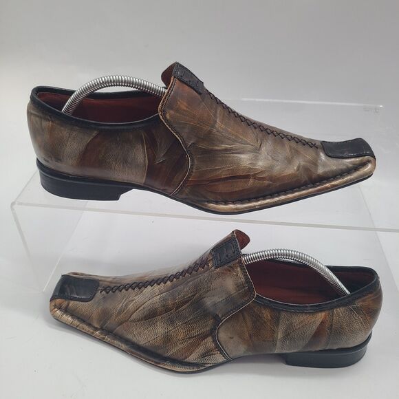 Robert Wayne Garage Mens Shoes Slip On Leather Loafers Square Toe Size 10 Brown main image 5